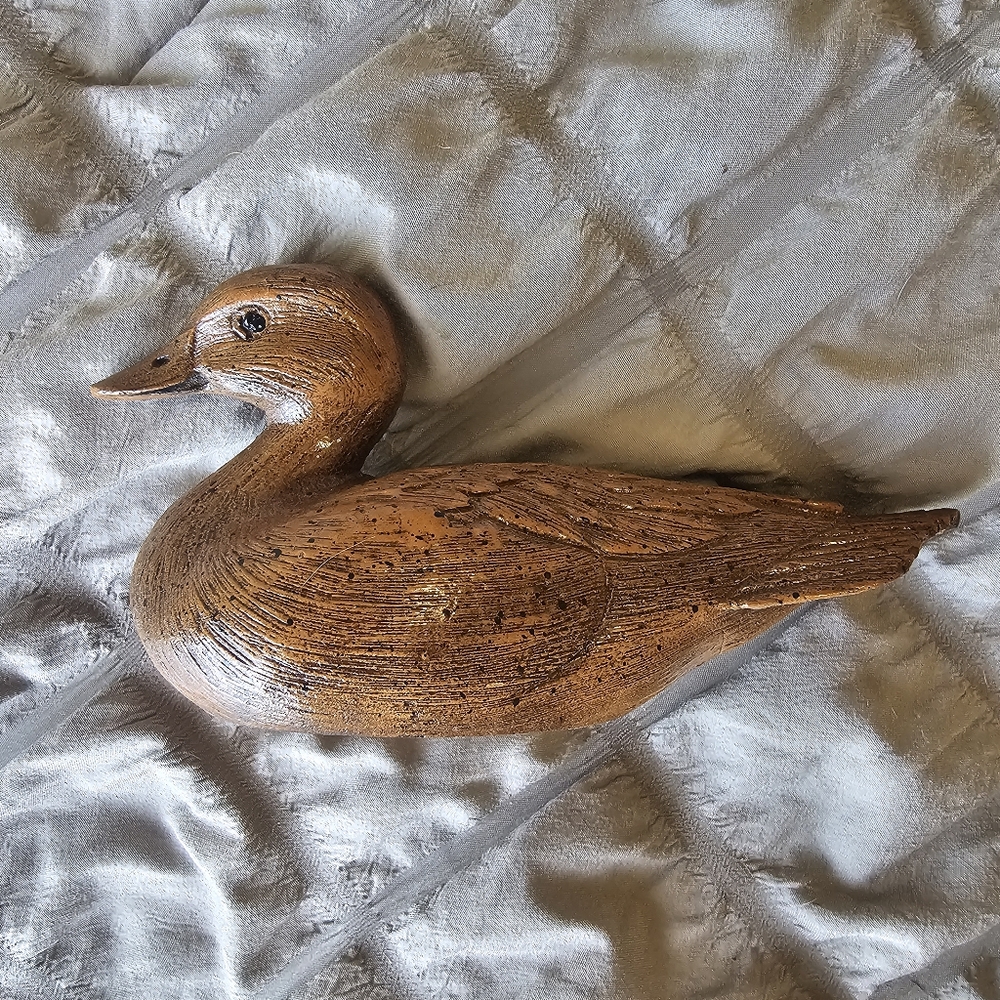 Mini Duck Decoy Vintage Faux Wood Resin Brown Art Decor Mallard